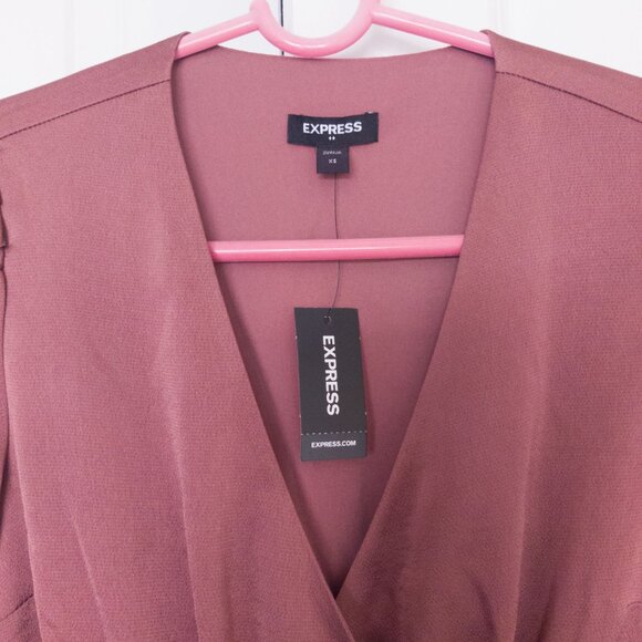 Express XS Womens Cocktail Dress - NEW (Dusty Pink/Rose V-Neck Wrap Dress) - Picture 3 of 6